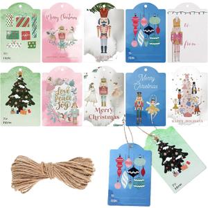 3 x Yeaqee 120 Pcs Nutcracker Christmas Gift Tags with String Holiday Paper Name Tags Nutcracker Favor Hanging Labels for DIY Xmas Present Wrapping Party Decorations (Watercolor)