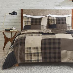 Woolrich Quilt Set Queen, Southwestern Aztec Bedding, Reversible Lightweight Bedspread, Oversized Rustic Cabin Quilt Set, Western Farmhouse Bedding with Matching Shams, Black