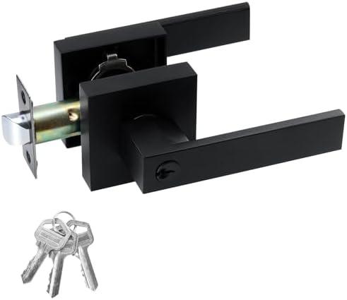 JO.KO Entry Door Lock Set, Square Door Lever for Bedroom, Passage Door Privacy Locking Interior/Exterior Entry Door Knob/Heavy Duty