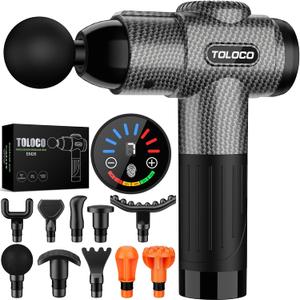 TOLOCO Massage, Deep Tissue Back Massage for Athletes for Pain Relief, Percussion Massager with 10 Massages Heads & Silent Brushless Motor, Valentines Day Gifts for Him Her, Carbon