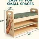 Kids & Toddler Shoe Rack with Bench Seat: Solid Pine Wood 2-Tier Shoe Organizer with Hidden Storage - Safari Giraffe Design Kids Furniture - Cushioned Seat, Rounded Safety Corners, Easy Assembly, 40 inches x 13 inches x 27 inches