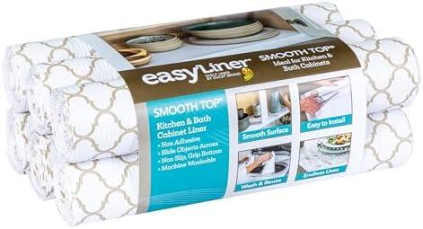 Duck Brand Smooth Top EasyLiner for Cabinets & Drawers - Easy to Install & Cut to Fit - Shelf Paper & Drawer Liner Non-Adhesive - Non Slip Shelf Liner - 20" Width - 36 Total Feet - Taupe Quatrefoil, Count of 4