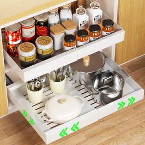 Delamu Pull Out Cabinet Organizer, Expandable (11.8"-19.7") Pull Out Drawers for Cabinets, Slide Out Drawers for Kitchen Cabinets, Bathroom Cabinet Organizer, Pantry, Under Sink Storage (White)