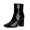 mysoft Women's GoGo Boots Mid Calf Block Heel Ankle Boots Pointed Toe Patent Leather Side Zipper Booties, Size 6