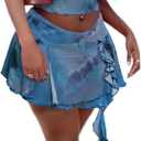 Ophestin Womens Sexy 2 Piece Club Outfits Set Floral Print Camisole Crop Top Mini Skirt with Slit (Blue)