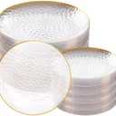 Rubtlamp 100Pcs Clear Gold Plastic Plates, Disposable Plates With Gold Rim, Heavy-duty Party Platos, Hammered Plastic Plates Include 50 Clear Dessert Platos, 50 Dinner Platos for Party