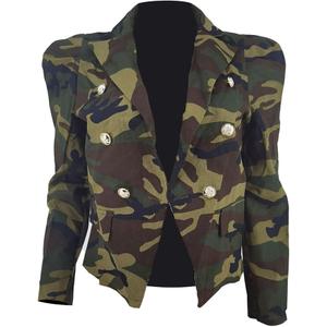Camouflage Jacket for Women Lightweight Casual Long Sleeve Lapel Camo Blazer Jackets with Pockets L