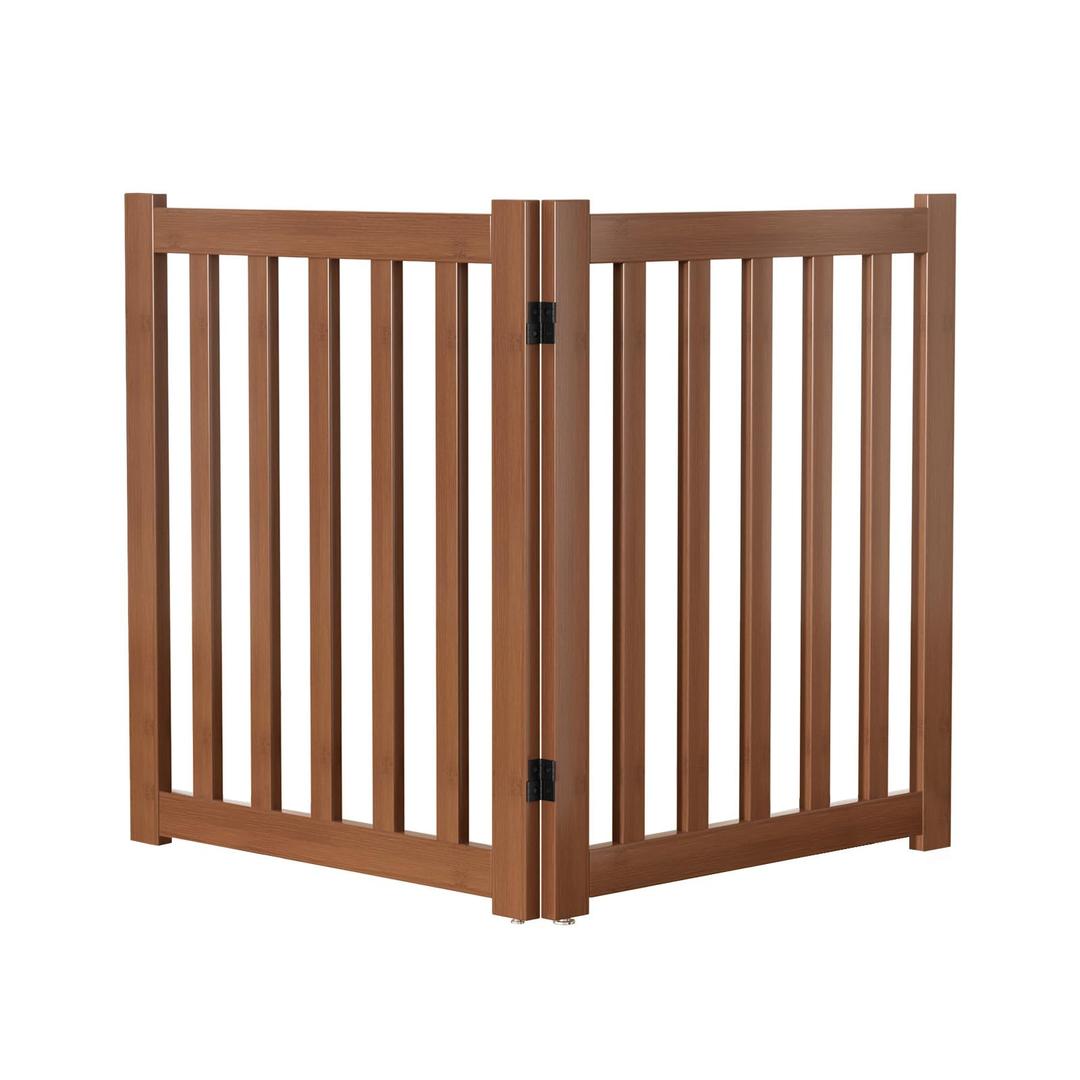 Wooden Freestanding Foldable Dog Gate, 24 Inch Height 2 Panel Pet Gate No Drill for Doorways Stairs, Fully Assembled Indoor Puppy Fence (Teak Color, 40" W x 24" H)