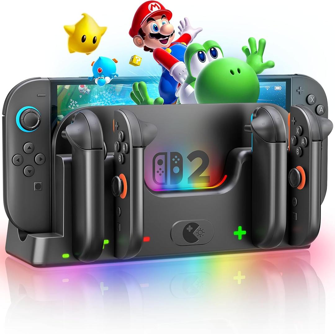 Switch 2 Controller Charger Station Compatible with Nintendo Switch 2, Charger Dock with 6 RGB Light Modes, Support to Charge 6 Controllers & LED Indicator