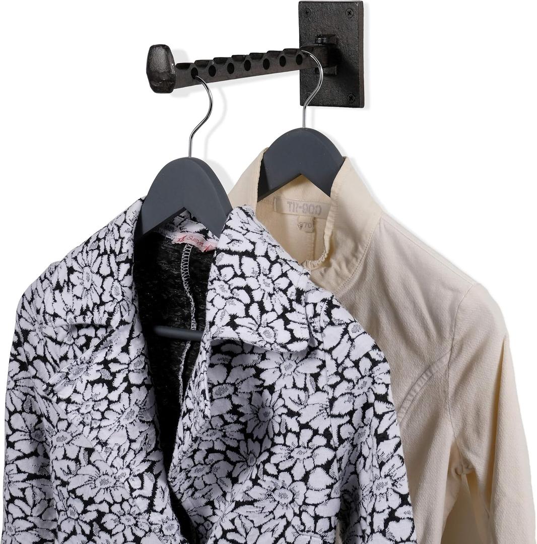 Rustic State Clout Cast Iron Clothes Hanger Folding Coat Rack Laundry Bar for Drying Clothes Farmhouse Design Wall Mount Organizer Hook for Closet Laundry Room Mudroom Entryway - Black