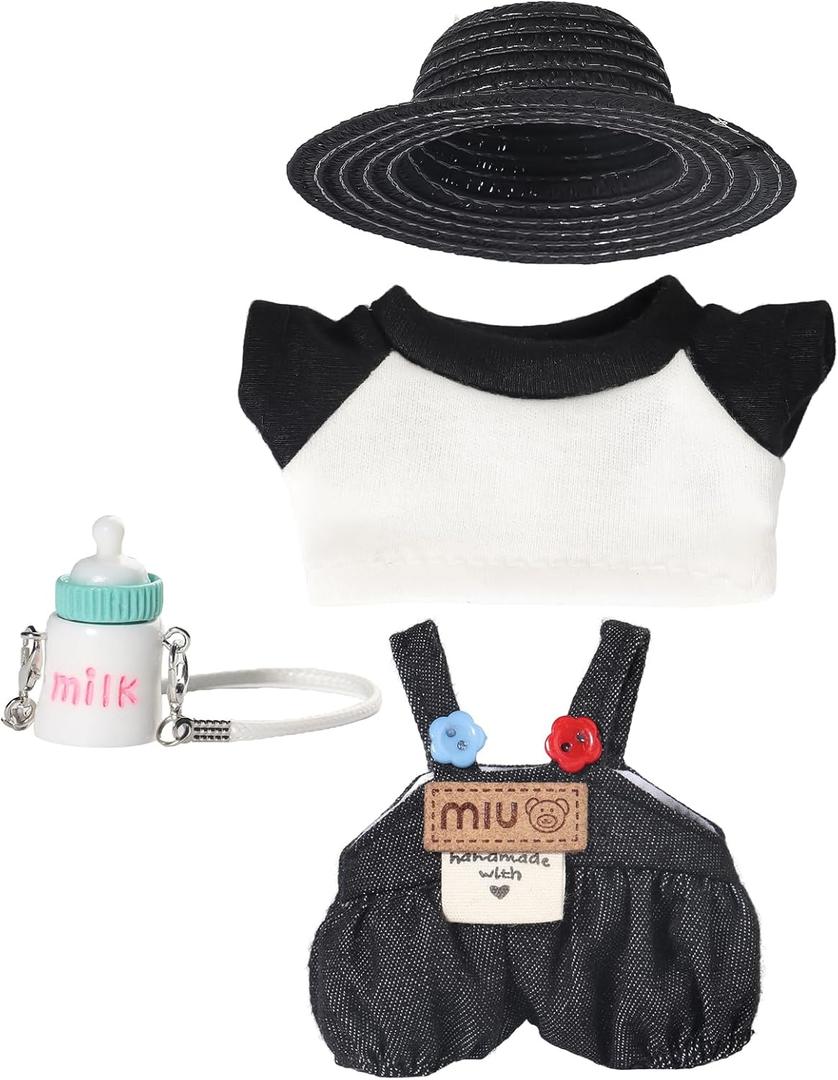 3-Piece 17cm/6.7inch Doll Clothes Set & Outfit Set - Premium Cute Costumes for All 17cm/6.7inch Figures NO Doll (4-Piece Set of Black Straw Hat Leisure Suit)