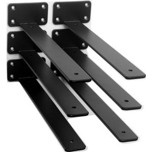 6 Pack - 12 inch Black Hidden L Shelf Bracket (1/5 Inch Thicked) Iron Floating Shelf Brackets Rustic Industrial Metal Brackets for Shelf Support