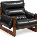 Genuine Leather Accent Chair, Solid Rubberwood Frame, Mid Century, Black, One Size, 
Material	Rubberwood
Product Dimensions	37.4"D x 25.59"W x 29.52"H
Size	One Size