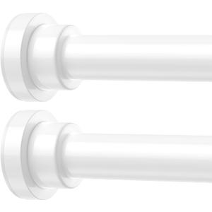 2 Pack Adjustable Tension Curtain Rods 32 to 64 Inches, Stainless Steel Shower Curtain Rods Spring Tension, No Drilling 7/8" Tension Rods for Window, Bathroom, Doorway, Room Divider, White (32-64 IN)