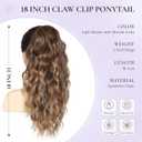 Clip on Ponytails for Women - 18 Inch Curly Ponytail Extension, Wavy Pony Tails Hair Extensions, Synthetic Hair Extensions Ponytail, Clip in Ponytail (Color: Light Brown with Blonde Ends)