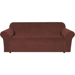 H.VERSAILTEX Stretch Velvet Sofa Covers for 3 Cushion Couch Covers Furniture Protector Soft with Non Slip Elastic Bottom, Crafted from Thick Comfy Rich Velour (Large Sofa 90"-97", Burnt Brick)