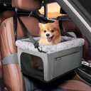 JOEJOY Deluxe Dog Booster Seat with Sturdy Metal Frame and Safety Leash for Small Pets up to 20 lbs - Portable Puppy Dog Car Seat with Thick Cushion and Storage Pockets for Small Dogs (Grey)