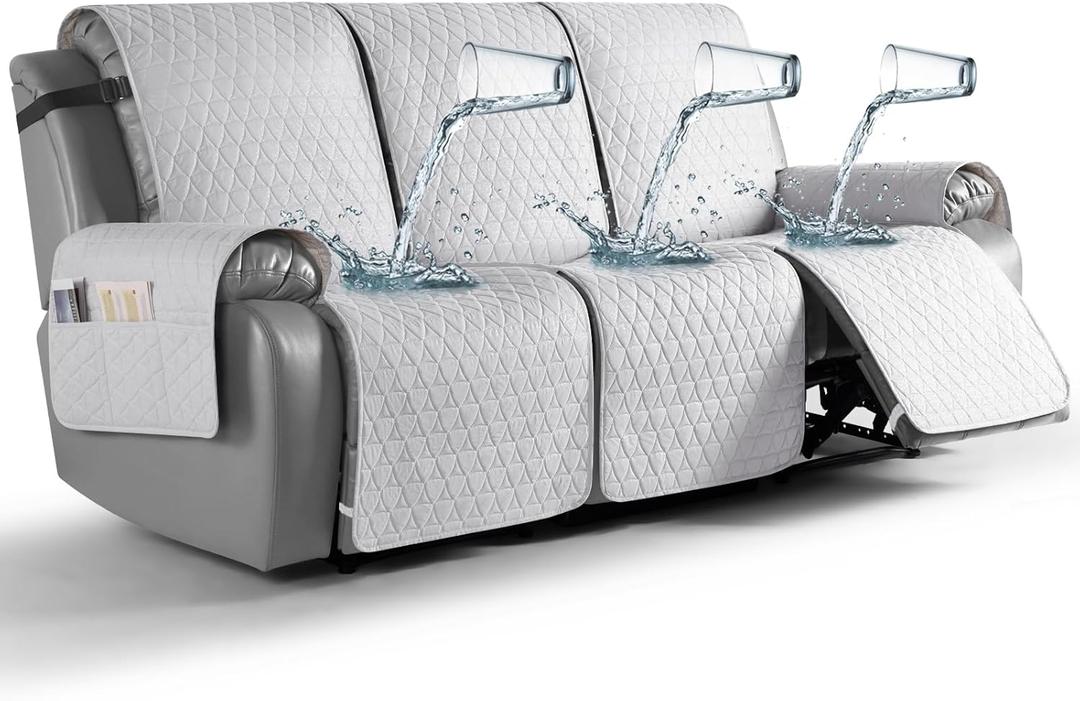 TAOCOCO 100% Waterproof Recliner Cover, Non-Slip Washable Reclining Couch Cover with Elastic Leg Straps, Furniture Protector for Dogs (Off White, 3 Seater)