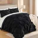 Andency Black Pinch Pleat Comforter Full(79x90Inch), 3 Pieces(1 Pintuck Comforter and 2 Pillowcases) Pintuck Bed Set, Microfiber Down Alternative All Season Bedding Set