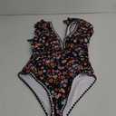 Women's One Piece Ruffle Swimsuit Tummy Control Bathing Suit V Neck Shell Stitched Swim Suit Slimming Swimwear L