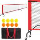 Portable Pickleball Net with Wheels, 22 FT Regulation Size/11 FT Half Court, Weather Resistant Metal Frame and Strong PE Net with Carry Bag and Pickleballs, for Driveway Garages - Black Red