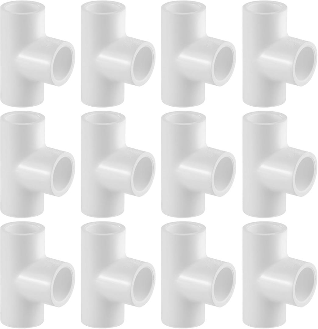 LESSO 12PCS 3/4 Inch Tee PVC Fitting 3 Way Connector, Furniture Grade Corner Fittings for DIY Building Furniture Greenhouse Shed Pipe Fittings Tent Connection (Pack of 12)