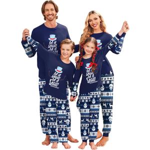 Ekouaer Matching Christmas Pajamas for Family Soft Long Sleeve Holiday Xmas Pjs Sleepwear Jammies with Pockets Navy Blue Size L Men