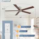 60 Inch low profile ceiling fan, Brushed Nickel Large Ceiling Fan no Lights, 6-Speeds, Quiet Reversible DC Motor, Indoor/Outdoor Ceiling Fans no light for Patios, Living Room, Bedroom