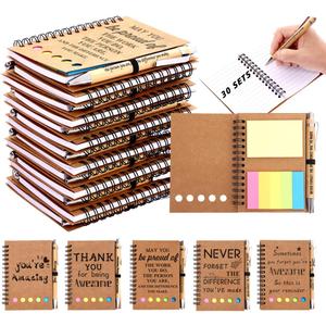 30 Sets Employee Appreciation Gifts Bulk Inspirational Spiral Notebook with Sticky Note and Motivational Bamboo Pens Thank You Gifts for Employees Coworkers,Teachers,Nurse,Office Staff,Team,Volunteer