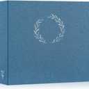 Lanpn Photo Album Scrapbook 12x12, Linen Cover Wreath Design Top Load 3 Ring Folder Binder Photobook Photo Book 12 x 12 inch with 30 Plastic Sleeves 60 Pages Blue