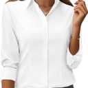 siliteelon Button Down Shirts for Women: Classic Fit Stain Resistant Long Sleeve Dress Shirt Wrinkle Free Business Office (Medium, White)