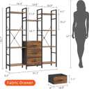 AFLUI Triple Bookshelf with 3 Fabric Drawers, 4-Tier Book Shelf and 10 Display Shelves, Industrial Large Bookcase for Home & Office, Rustic Brown, 47'' Wide