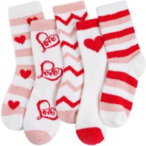 HONGTEYA Valentines Day GIfts Fuzzy Socks for Women Girls Cozy Soft Warm Winter Fluffy Slipper Socks Galentines Day Gifts (One Size, Red)