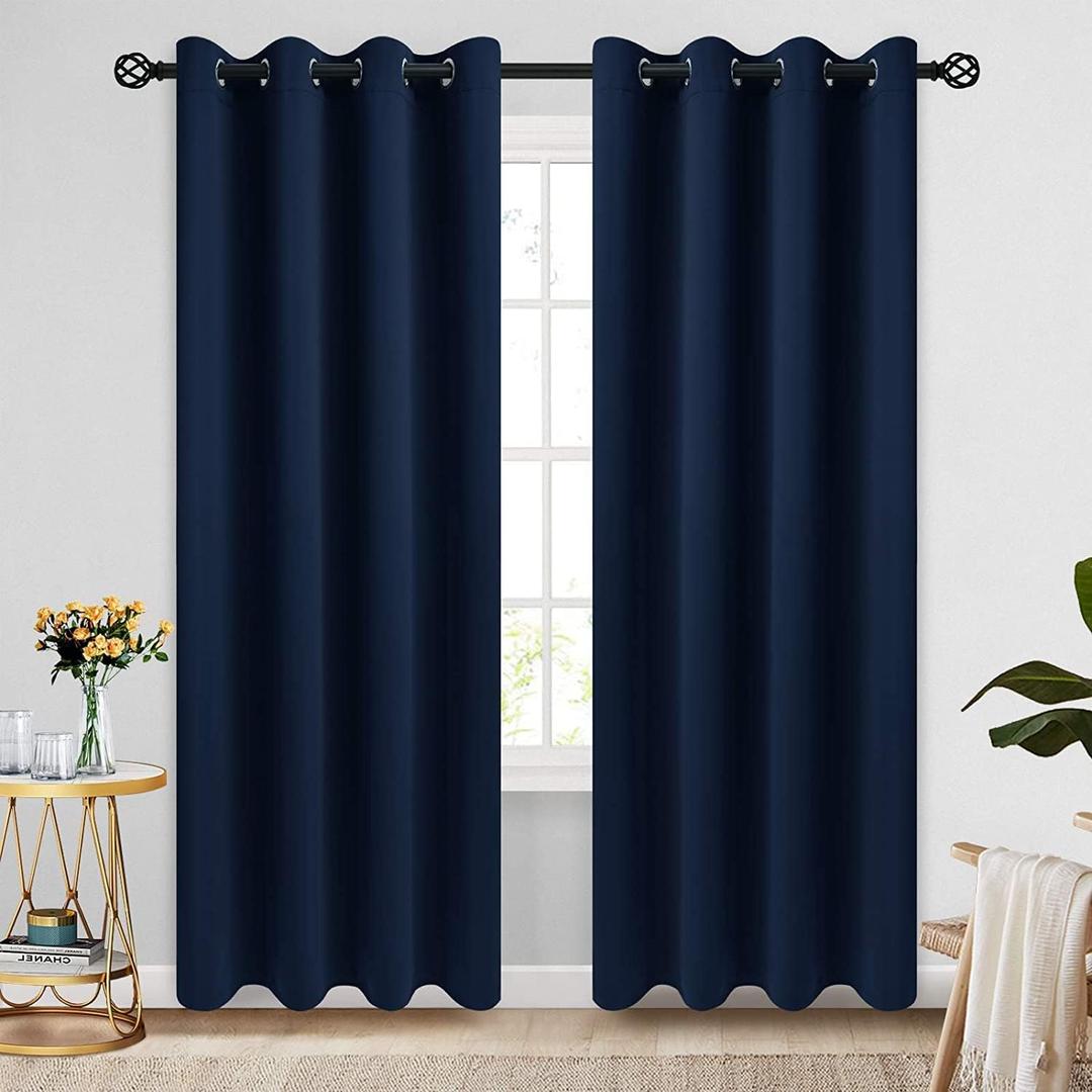 COSVIYA Grommet Blackout Room Darkening Navy Blue Curtains 84 inch Length 2 Panels, Thick Polyester Light Blocking Insulated Thermal Window Curtain Drapes for Bedroom/Living Room,52x84 inches