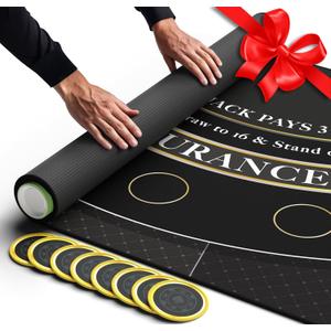 Newverest Blackjack Mat 70" x 30" - Ideal Poker Topper for 6ft and 8ft Folding Tables (30" Width), Black Jack Casino Table Top for Home Game Nights, Portable with Zipper Storage Bag in Gift Ready Box