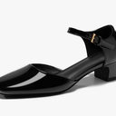 Coutgo Womens Chunky Low Heels Dress Shoes Ankle Buckle Strap Square Toe D'Orsay Pumps Work Party Shoes size 7