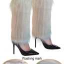 FHQHTH Fuzzy Faux Fur Leg Warmers Fur Heels Long Boots Cuff Cover has Elasticity One Pair Dionysia Boot cover Carnival 18" (Grey)