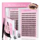Natural Lash Clusters Kit with Spikes 10-18mm Mix D Curl DIY Extension Eye Natural Lashes False Wispy EyeLash Cluster with Bond & Seal, Glue Remover, Tweezers (U27 Lash Kit)
