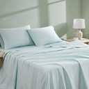 Linen Closet 4Pc 100% Organic Cotton Full Size Sheets Set, Aqua, 300 Thread Count, Percale Weave, Up To 18" Deep Pocket Fitted Sheet, Cooling & Breathable Bed Sheets Set, Juego De Sbanas Full