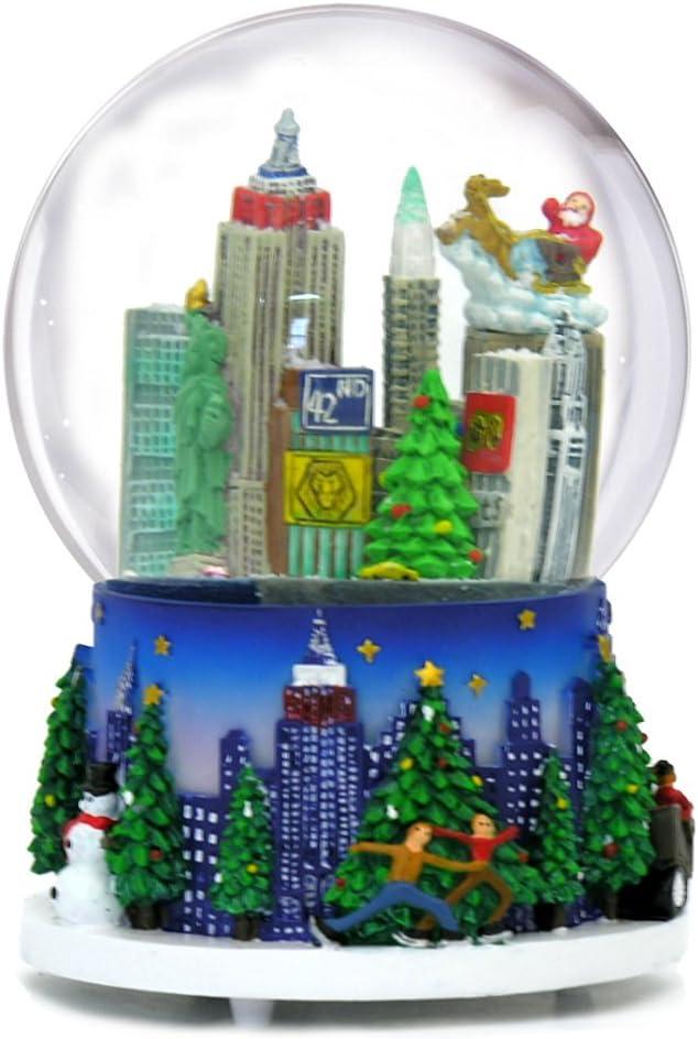 5.25 Inch Musical New York City Christmas Snow Globe and Rockefeller Center Skyline NYC Snow Globes
