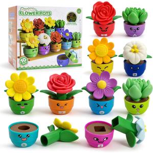 10 Sets Flower Garden Toddler Toys, Kids Gardening Building Toy, Color Shape Sorting & Stacking Game, Montessori Preschool Learning Activities for Toddlers 1 2 3 Year Old
