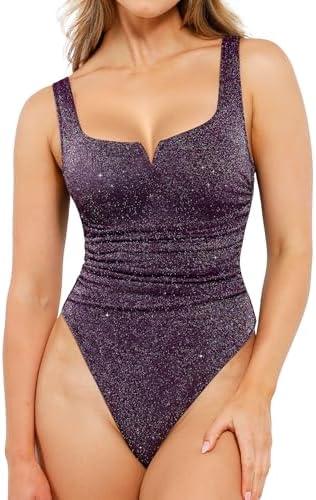 Popilush Sparkly Tops for Women - Square Neck Shapewear Bodysuit Tummy Control Sleeveless Body suit Going Out Tank Tops Size M