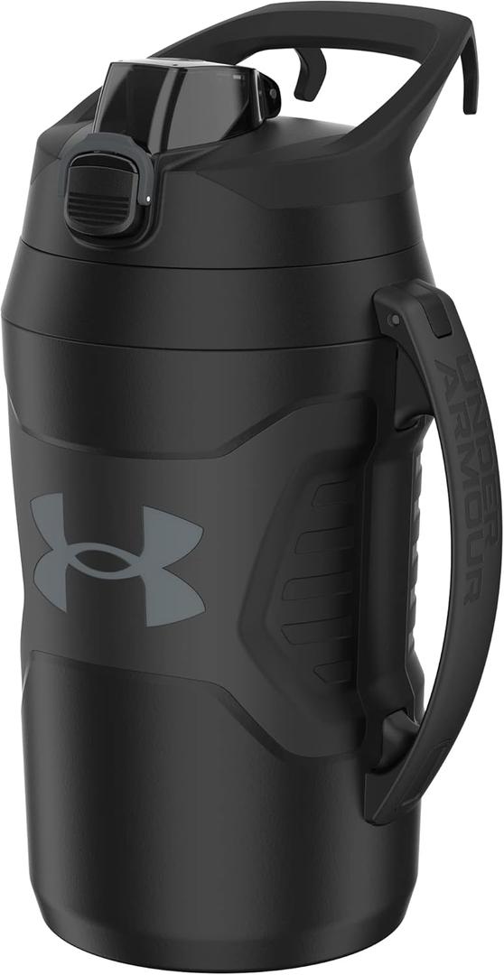 Under Armour Half Gallon Water Bottle Insulated, 64oz Insulated Water Bottle with Handle, Fence Hook, Leak Resistant, for Baseball, Football & More, Black/Black