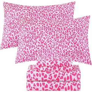 Viviland Leopard Printed 100% Cotton Sheets Queen, Hot Pink Cheetah | Soft Percale Sheets, Crisp Cooling, Queen Sheet Set with Corner Straps, Deep Pocket, Cozy Animal Printed Bedding
