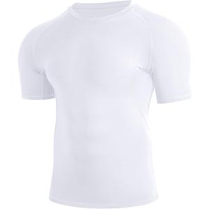 Men's Compression Shirt Short Sleeve Athletic Football Undershirts Quick Dry Base Layer T-Shirt Workout Gym Running, White, Medium