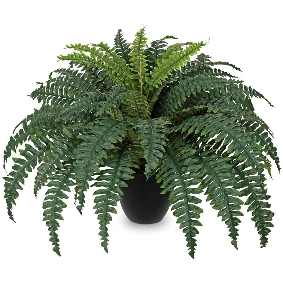 Hollyone Artificial Large Fern Boston Potted Plant for Outdoors & Indoor 25.5inch Faux Fake Fern Bush Plant in Pot for Patio Garden Farmhouse Windowsill Entrance Porch Office Living Room Home Decor