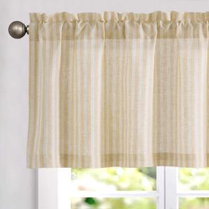 jinchan Valance Curtain Linen Textured Striped Window Curtain for Living Room Light Filtering Ticking Stripe Farmhouse Valance for Kitchen Rod Pocket 1 Panel 16 Inch Beige 1 Panel