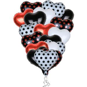 18 Inch 20 pcs Black Red Heart Foil Balloons Red Black Dots Balloons Set Party Decoration for Red Black Party Children Birthday Party Graduation Party Supplies