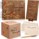 Engrowtic 64 Pcs Funeral Guest Book Set Celebration of Life for Memorial Service in Loving Memory 60 Share a Memory Card Card Box Table Sign and Pen for Memorial Service(Wood,Cardinal)