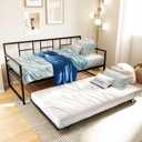 DWVO Twin Size Daybed with Trundle, Adjustable Height Day Bed Frame with Pull Out Trundle, Heavy Duty Metal Sofa Bed Frame Living Room and Guest Room, Black